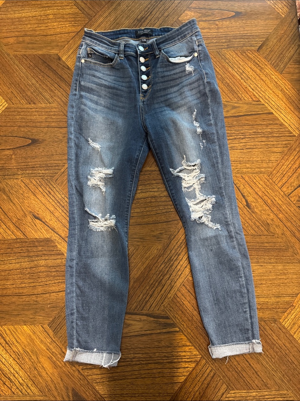 Judy Bmue Distressed High-Rise Button-Fly Women’s Jeans